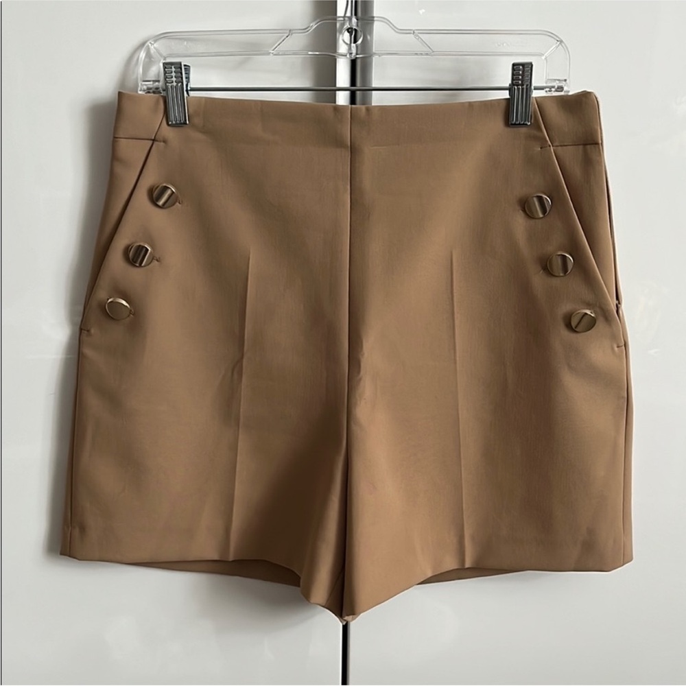 ZARA High Waist Dressy Women's Shorts Gold Button Detail, Size L